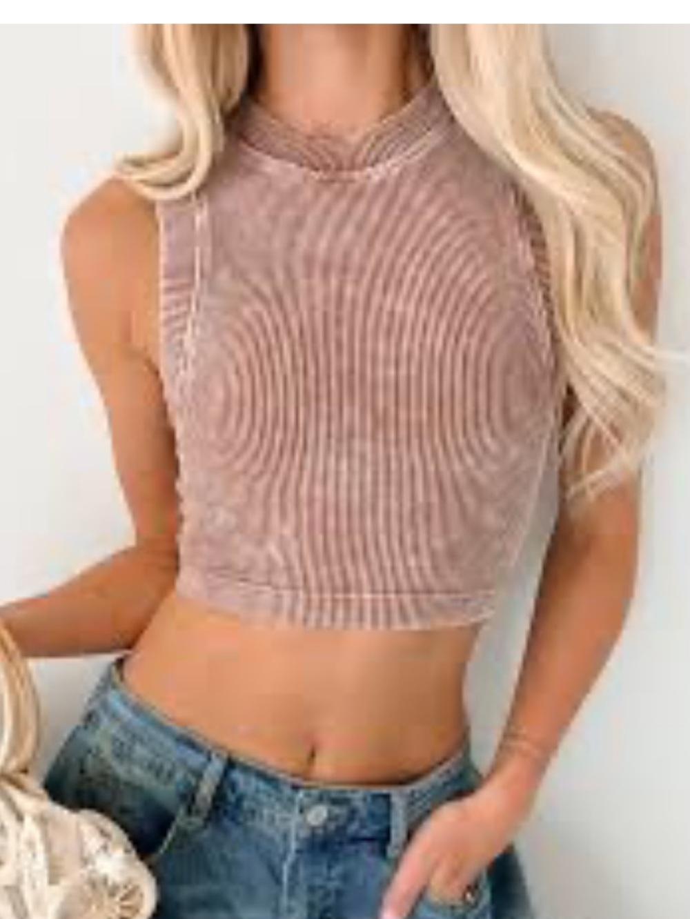 Zenana Stone Wasted Cropped Ribbed Tank NWOT